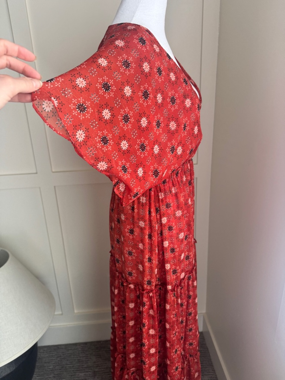 Misa Los Angeles Red Floral V-Neck Tiered Maxi Dress - Picture 5 of 10